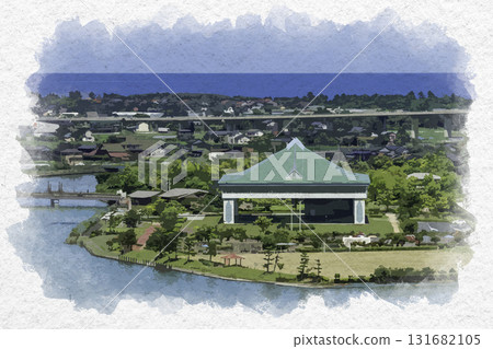 鳥取縣湯梨浜町夏威夷夢想廣場東鄉湖羽後海濱公園羽後溫泉水彩畫 鳥取縣湯梨浜町夏威夷夢想廣場東鄉湖羽後海濱公園羽後溫泉水彩畫 131682105