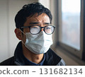 A man who is troubled by his glasses fogging up when wearing a mask 131682134
