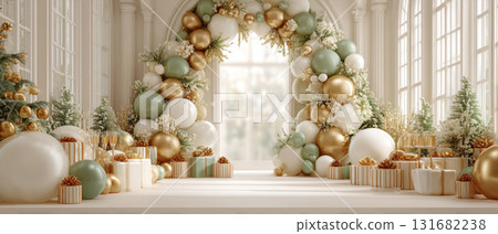 Pastel Christmas Balloon Garland with Gift Boxes 131682238