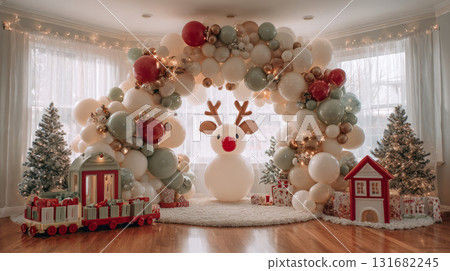 Festive Balloon Arch with Reindeer Faces Festive Balloon Arch with Reindeer Faces 131682245