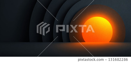 Abstract glowing orange sun with curved waves 131682286