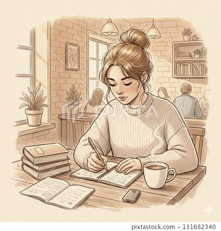 student studying in cafe student studying in cafe 131682340