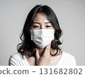 A woman wearing a mask because she has a cold and coughs 131682802