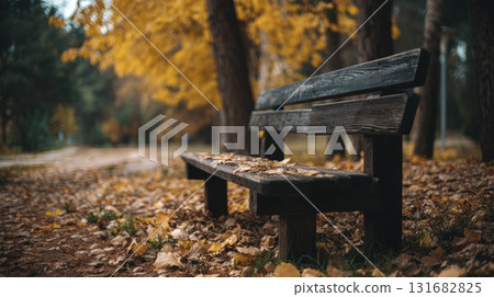 autumn park scene with a wooden bench autumn park scene with a wooden bench 131682825