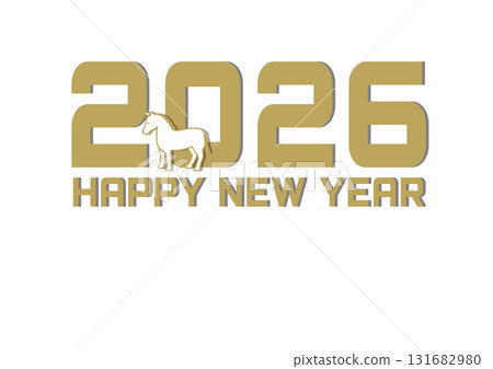 New Year's Card 2026 Horse Illustration Gold Lettering Simple New Year's Card Template Year of the Horse Cool Gold 131682980