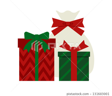 Vector illustration of a Christmas-colored wrapped gift with a ribbon 131683001