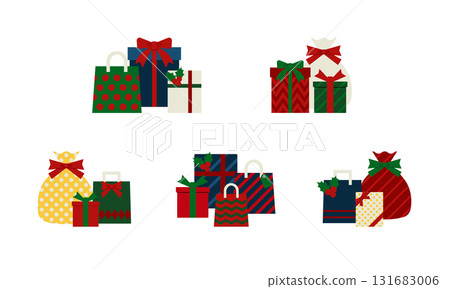 A simple illustration set of various combinations of Christmas gifts A simple illustration set of various combinations of Christmas gifts 131683006