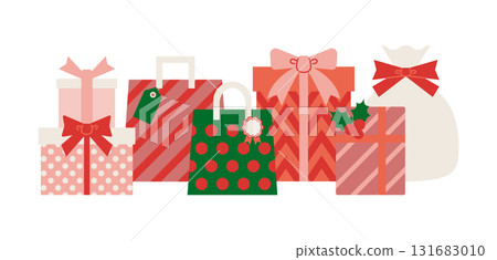 排列著可愛粉紅禮物的聖誕插畫素材 排列著可愛粉紅禮物的聖誕插畫素材 131683010