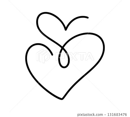 Two connected vector valentine hearts drawing a continuous line, symbolizing love, bonding passion, and relationship strong 131683476