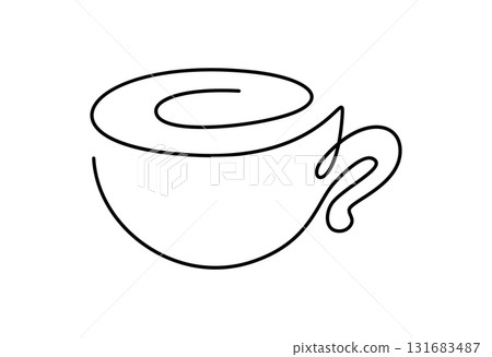 Coffee or tea cup vector logo line art tea drawing, illustrating a hot beverage concept, style contour continuous 131683487