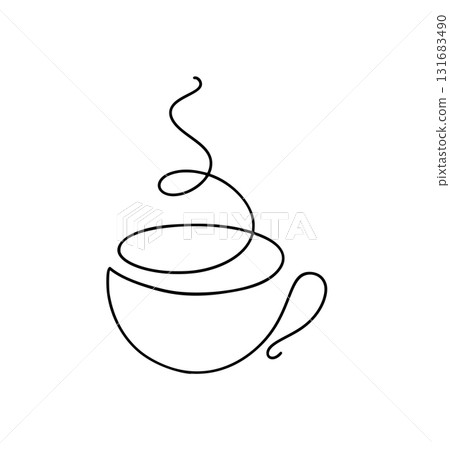 Coffee or tea cup vector logo line art tea drawing with steam rising, illustrating a hot continuous concept, contour beverage style Coffee or tea cup vector logo line art tea drawing with steam rising, illustrating a hot continuous concept, contour beverage style 131683490