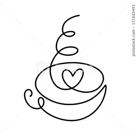 Coffee cup continuous vector valentine line tea drawing featuring a heart, symbolizing love for drinks morning and rituals hot Coffee cup continuous vector valentine line tea drawing featuring a heart, symbolizing love for drinks morning and rituals hot 131683491