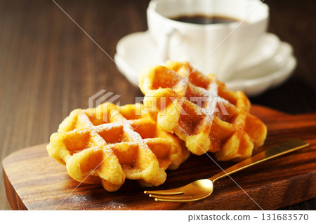 Belgian waffles and coffee 131683570