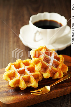 Belgian waffles and coffee 131683572