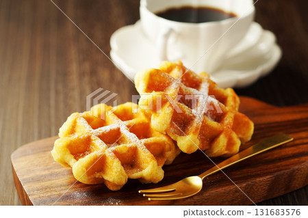 Belgian waffles and coffee 131683576