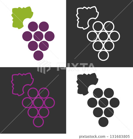 Four distinct line icons illustrate grapes, featuring unique designs and colors. The minimalist approach highlights the fruit shape and creates an appealing visual display for design enthusiasts. Four distinct line icons illustrate grapes, featuring unique designs and colors. The minimalist approach highlights the fruit shape and creates an appealing visual display for design enthusiasts. 131683805