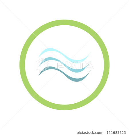 Circular icon displays wavy lines representing clean water, emphasizing the importance of environmental conservation and ecology. This symbol highlights our role in preserving natural resources. 131683823