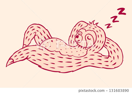 Cartoon sloth character sleeping in hand drawn style. Cute animal for kids clothes design for 131683890