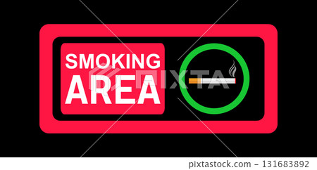 Smoking Area Sign With No Smoking Icon Inside Green Circle On Red Frame. 131683892