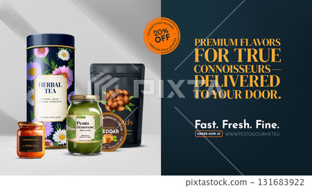 Italian Cuisine Promotional Banner with Pesto Sauce Trio Italian Cuisine Promotional Banner with Pesto Sauce Trio 131683922