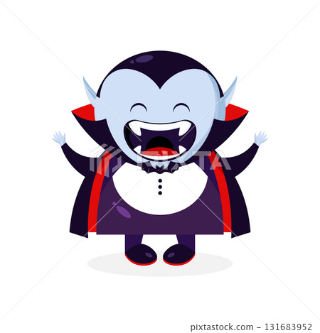 Cartoon Dracula vampire character is laughing. Dracula icon. Vector illustration 131683952