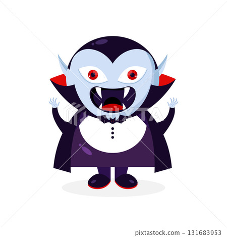 Cartoon Dracula vampire character is trying to scare you. Dracula icon. Vector illustration Cartoon Dracula vampire character is trying to scare you. Dracula icon. Vector illustration 131683953