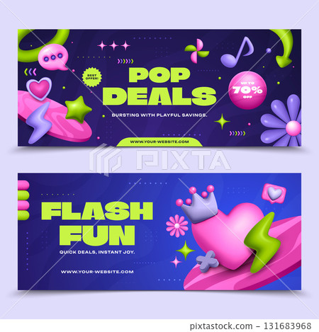 Promotional 3D Sale Scene with Colorful Discount Icons and Shapes 131683968