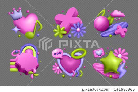 Composition Featuring 3D Heart Crown and Gradient Rainbow Elements 131683969