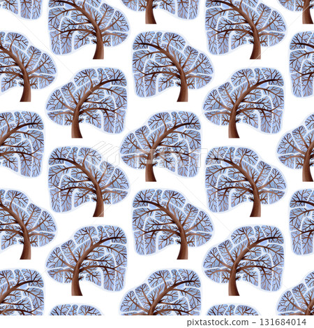 Seamless pattern. Snow-covered trees. Watercolor illustrations of winter plants for greeting cards, children's illustrations, and textiles. Seamless pattern. Snow-covered trees. Watercolor illustrations of winter plants for greeting cards, children's illustrations, and textiles. 131684014