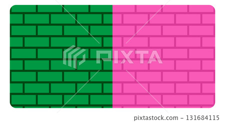 Two-Tone Brick Wall Split: Green Left, Pink Right, Modern Color Block Background. Two-Tone Brick Wall Split: Green Left, Pink Right, Modern Color Block Background. 131684115