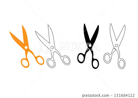 Assorted Scissors Collection In Colorful And Monochrome Styles For Crafting And Sewing Projects. 131684122