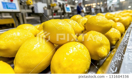 Industrial lemon washing and sorting in citrus processing facility Industrial lemon washing and sorting in citrus processing facility 131684336