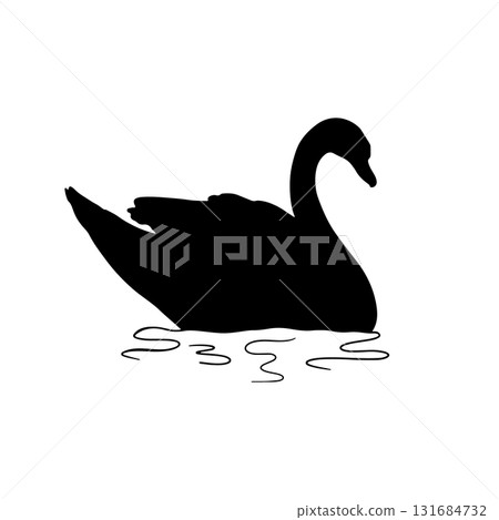 Monochrome hand drawn elegant swan silhouette swimming in water design element Monochrome hand drawn elegant swan silhouette swimming in water design element 131684732