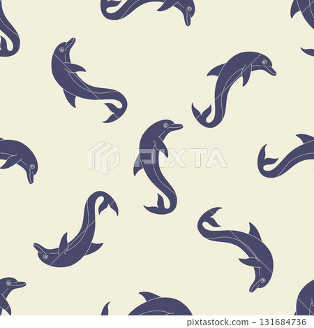 Jumping cheerful dolphin seamless pattern vector illustration. Hand drawn ocean repeat background 131684736