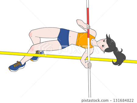 一個女孩撐竿跳的插圖 一個女孩撐竿跳的插圖 131684822