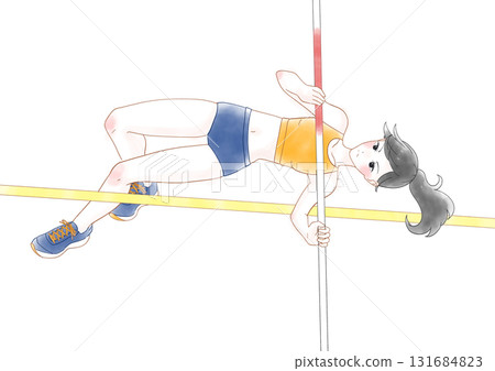 撐竿跳女孩的水彩插圖 131684823