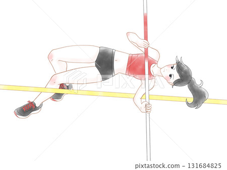 撐竿跳女孩的水彩插圖 撐竿跳女孩的水彩插圖 131684825