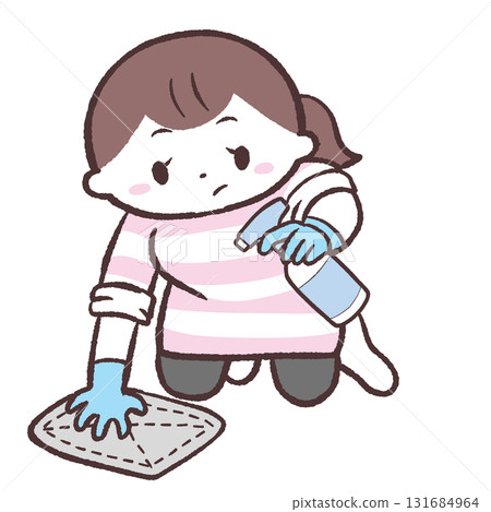 一位女士擦地板的插圖 一位女士擦地板的插圖 131684964