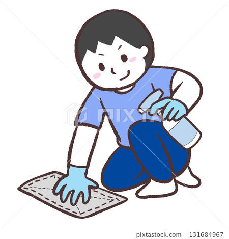 Illustration of a man wiping the floor Illustration of a man wiping the floor 131684967