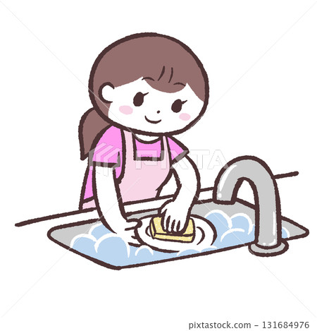 一位女士洗碗的插圖 131684976