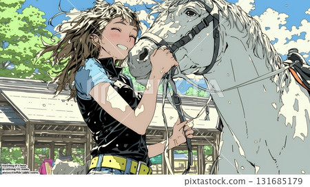Young woman taking care of a horse 131685179