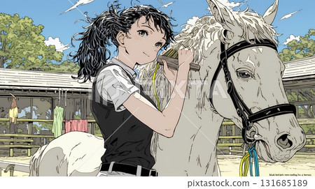 照顧馬的年輕女子 131685189