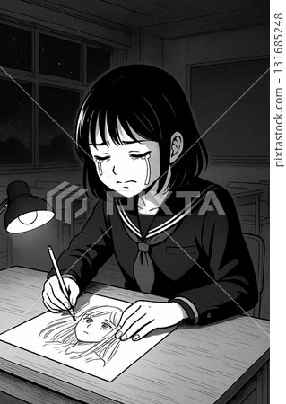 晚上在學校畫「後悔」的女孩 晚上在學校畫「後悔」的女孩 131685248