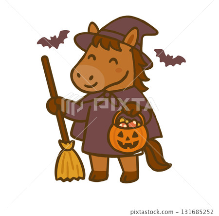 萬聖節扮成女巫的卡通馬 131685252