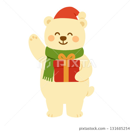Polar bear illustration holding a Christmas gift Polar bear illustration holding a Christmas gift 131685254
