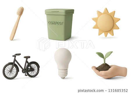 Eco icons set with compost bin and green elements on transparent background Eco icons set with compost bin and green elements on transparent background 131685352