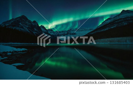 Aurora floating in the fjord Aurora floating in the fjord 131685403