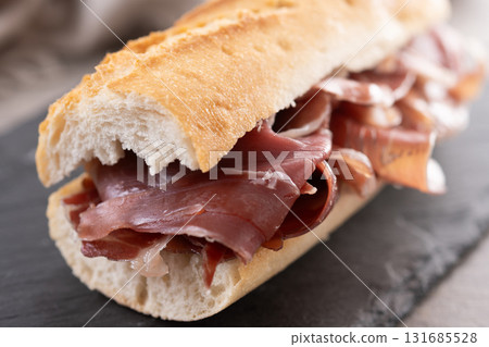 Traditional Spanish Serrano Ham Sandwich Traditional Spanish Serrano Ham Sandwich 131685528