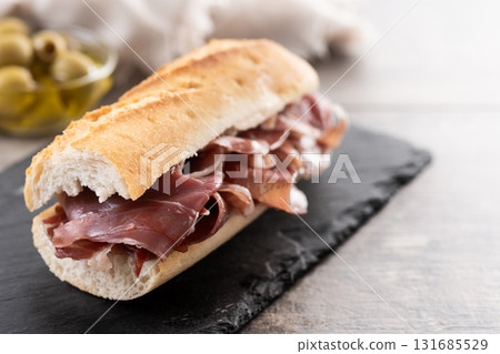 Traditional Spanish Serrano Ham Sandwich 131685529