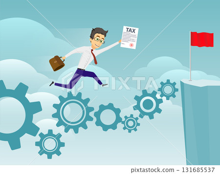 Businessman running with a paper tax return 131685537